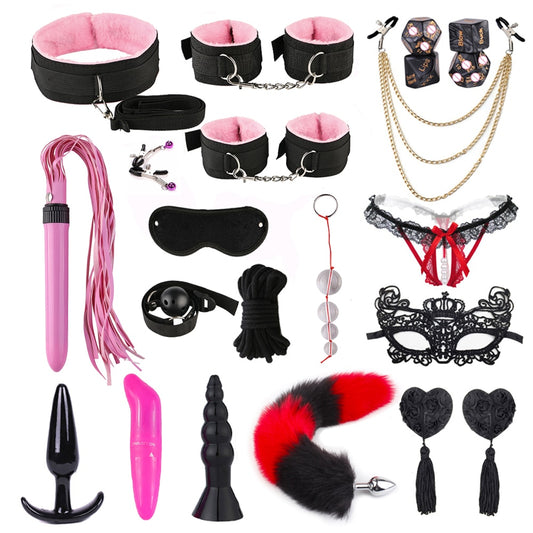 Exotic Accessories BDSM Bondage Sex Toys for Couples Restraints Set Anal Plug Vibrator Handcuffs Slave Whip Spanking Sex Games