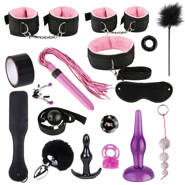 Exotic Accessories BDSM Bondage Sex Toys for Couples Restraints Set Anal Plug Vibrator Handcuffs Slave Whip Spanking Sex Games