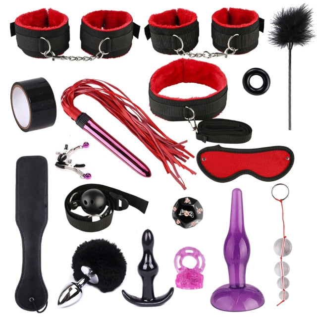 Exotic Accessories BDSM Bondage Sex Toys for Couples Restraints Set Anal Plug Vibrator Handcuffs Slave Whip Spanking Sex Games