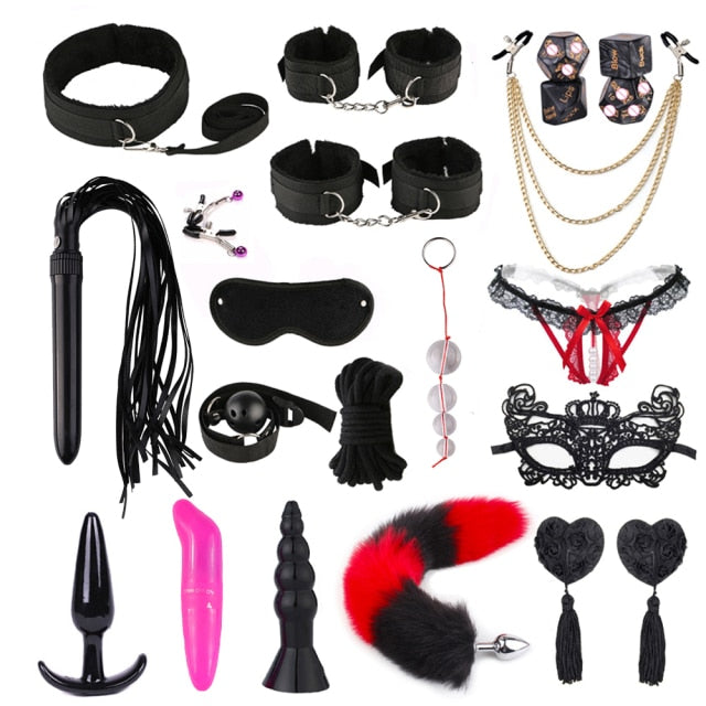 Exotic Accessories BDSM Bondage Sex Toys for Couples Restraints Set Anal Plug Vibrator Handcuffs Slave Whip Spanking Sex Games