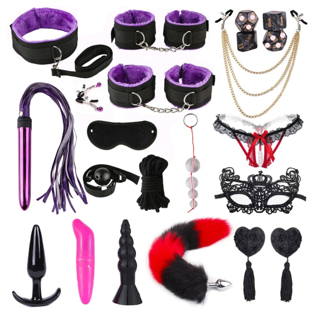 Exotic Accessories BDSM Bondage Sex Toys for Couples Restraints Set Anal Plug Vibrator Handcuffs Slave Whip Spanking Sex Games